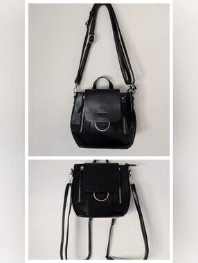 Convertible Black Vegan Leather Backpack/Crossbody Purse